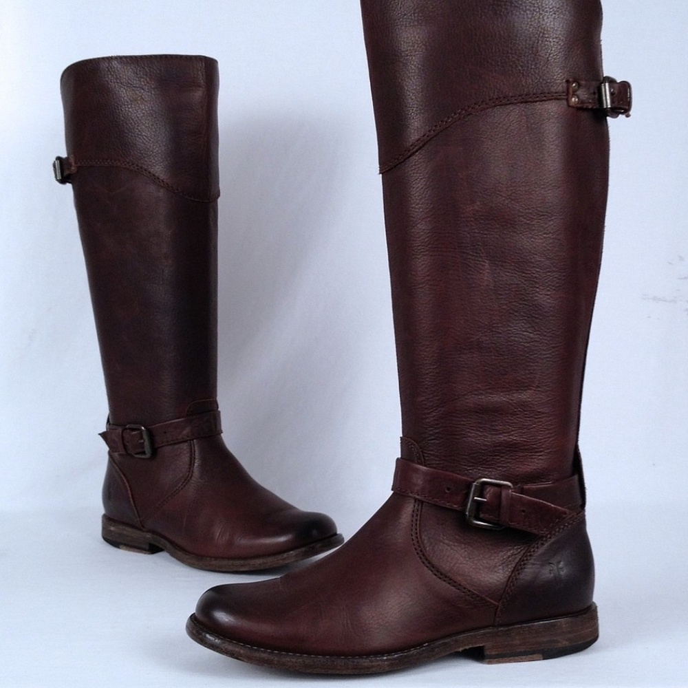 Frye Phillip Riding Knee High Leather Boots in Dark Brown